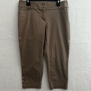 LOFT Outlet Curvy Crop Pants Women’s Sz 10 Brown Stretch Ankle Button Hem Career
